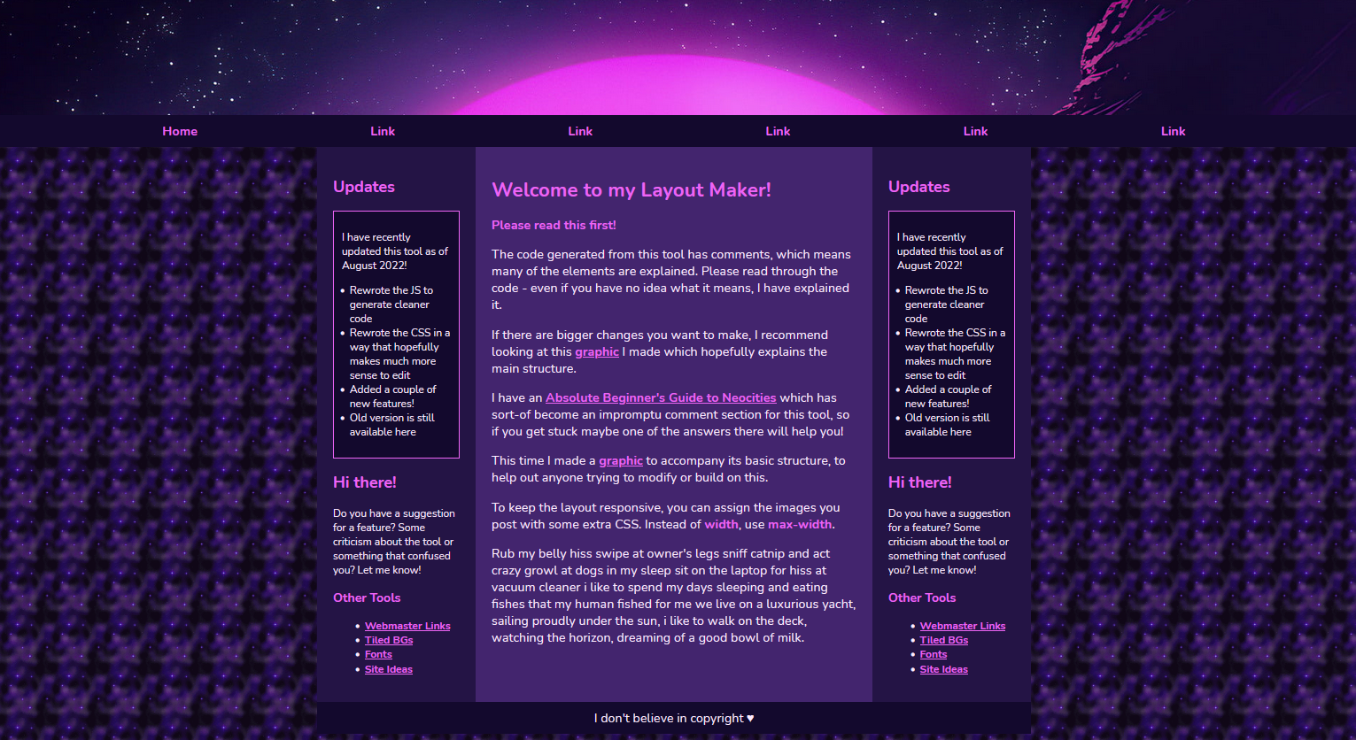 A screenshot of the base layout with a wide header