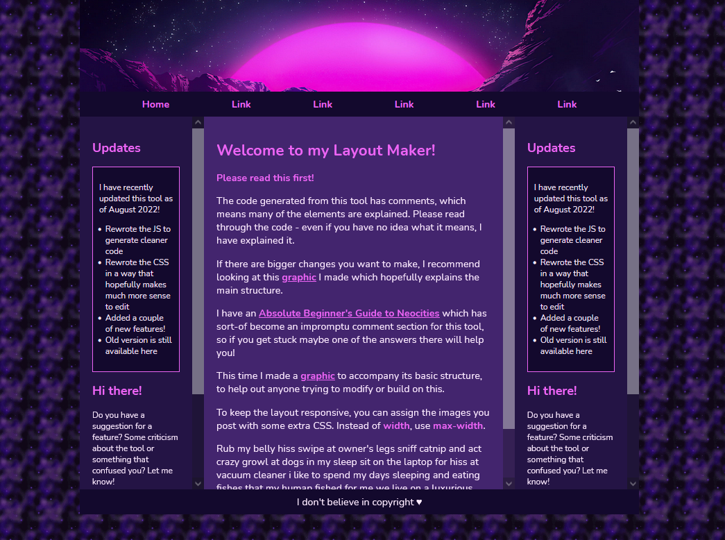 A screenshot of the base layout with scrolling sidebars