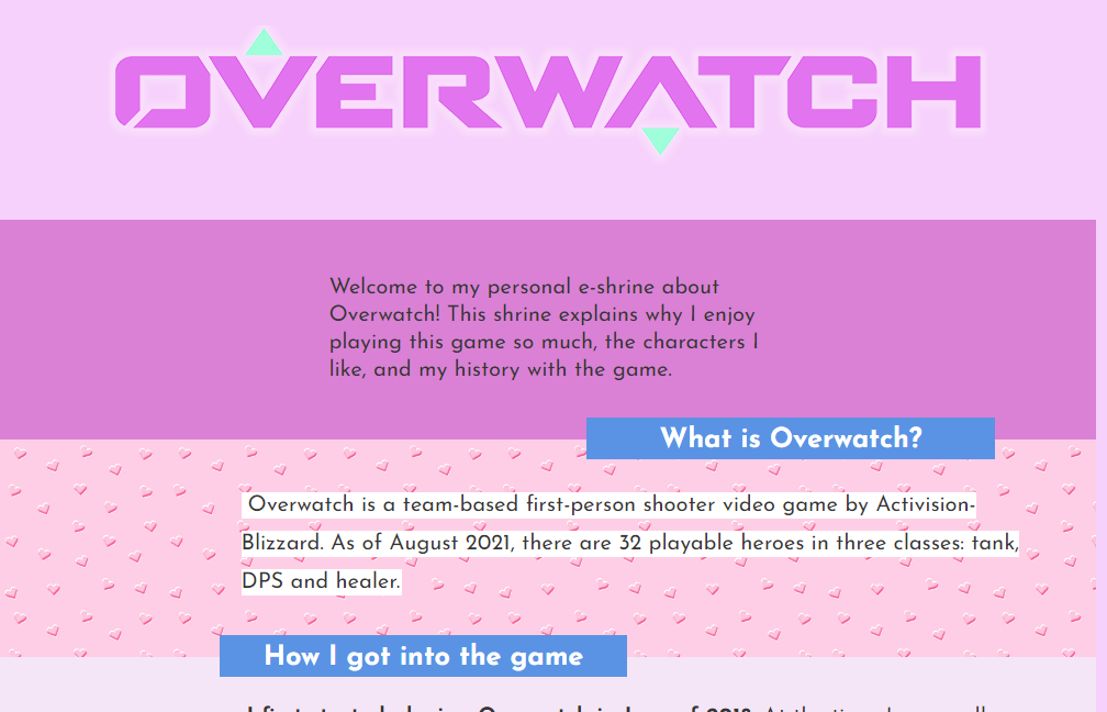 a screenshot and link to my Overwatch web shrine